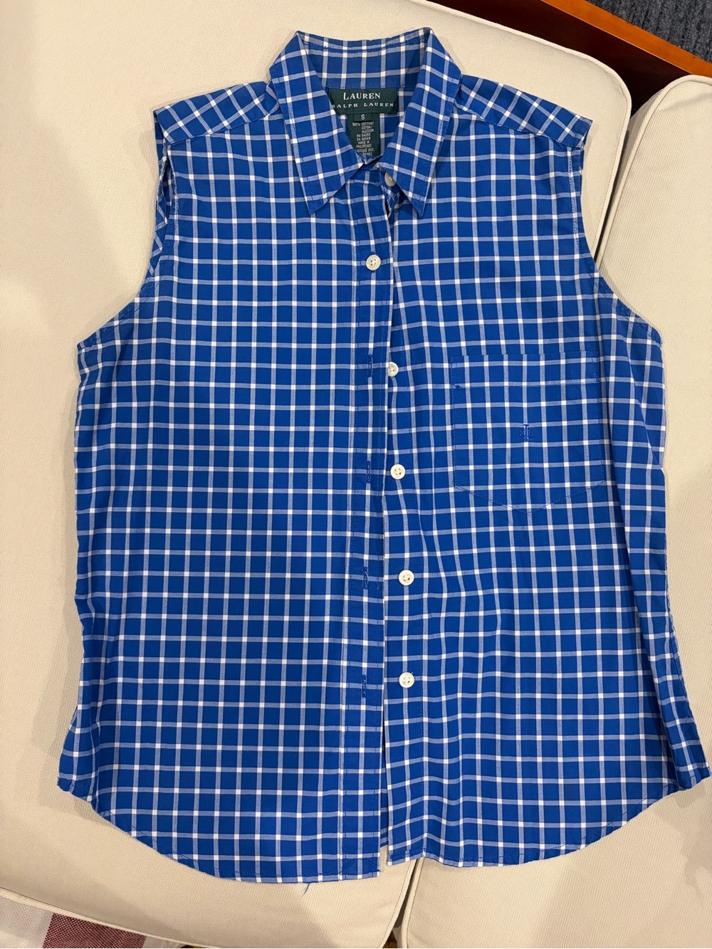 Ralph Lauren | Women’s Blue Sleeveless Check Button-Down Top